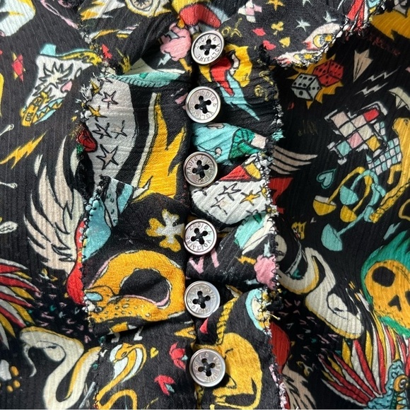 NEW ZADIG VOLTAIRE Circus Print Long Sleeve Tie Cuff Ruffled Button Up Dress XS - Picture 13 of 16